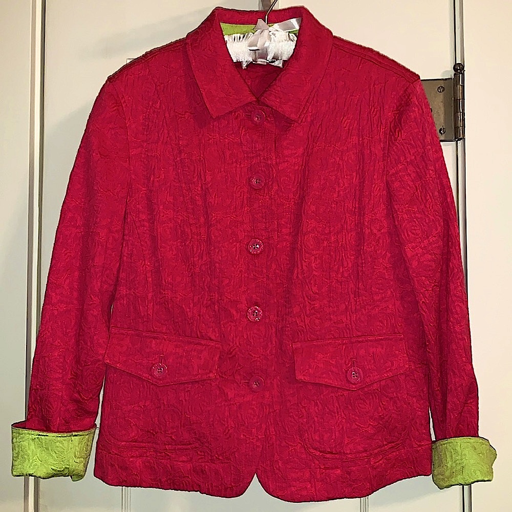 CWC Structured Jacket with Contrast Cuffs, Pockets, Button front, Unlined, Cute! - Picture 2 of 10